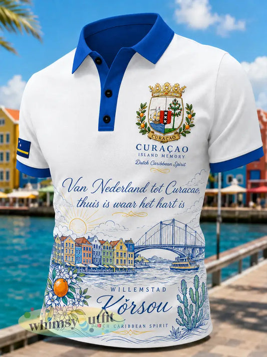 Herenpoloshirt met korte mouwen en eiland-geïnspireerde grafische print - A / S