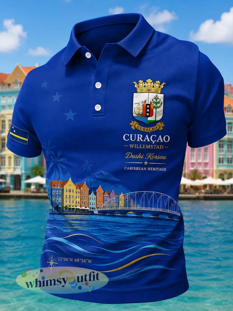 Herenpoloshirt met korte mouwen en eiland-geïnspireerde grafische print - A / S