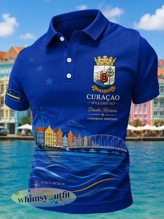 Herenpoloshirt met korte mouwen en eiland-geïnspireerde grafische print - A / S