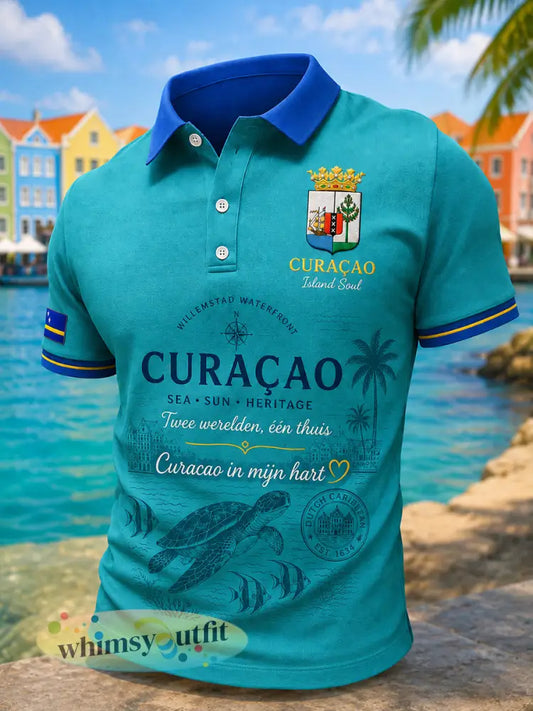 Herenpoloshirt met korte mouwen en eiland-geïnspireerde grafische print - A / S
