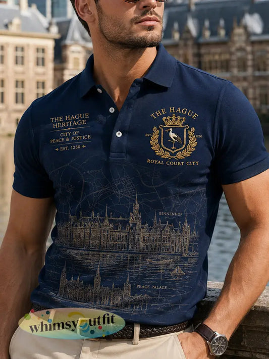 Herenpoloshirt met korte mouwen en grafische stadscommemoratieprint - A / S