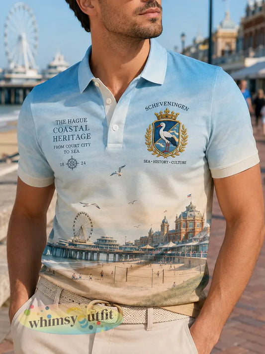 Herenpoloshirt met korte mouwen en grafische stadscommemoratieprint - A / S