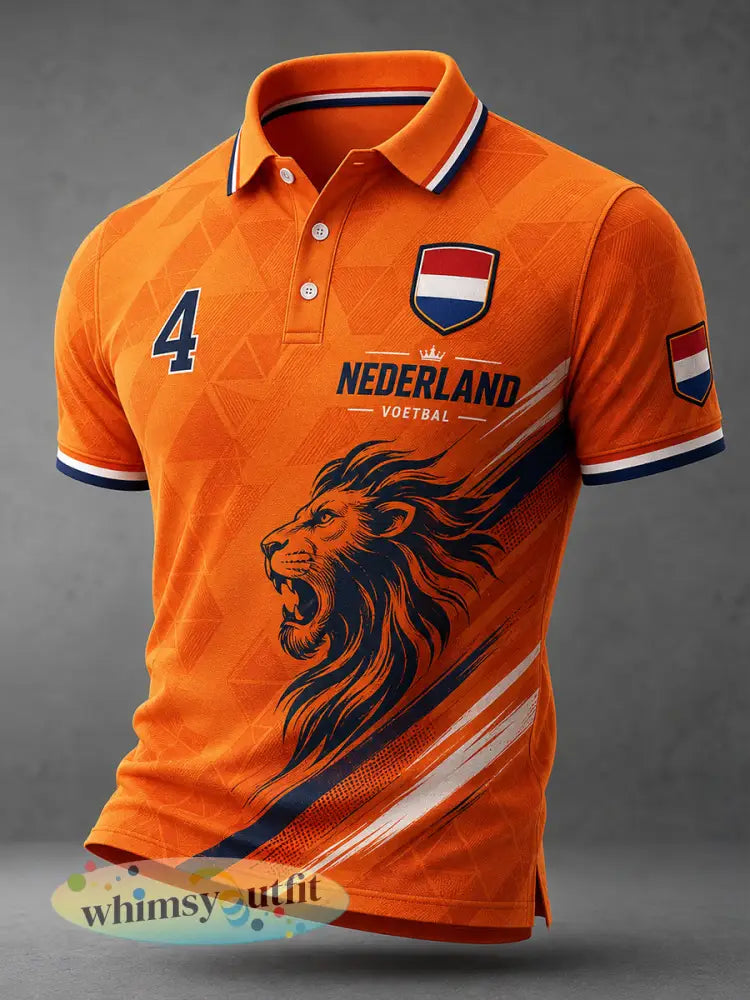 Herenpoloshirt met korte mouwen en leeuw en voetbalprint - A / S
