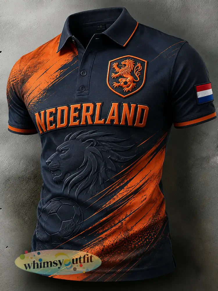 Herenpoloshirt met korte mouwen en leeuwenprint in contrasterende kleuren - A / S