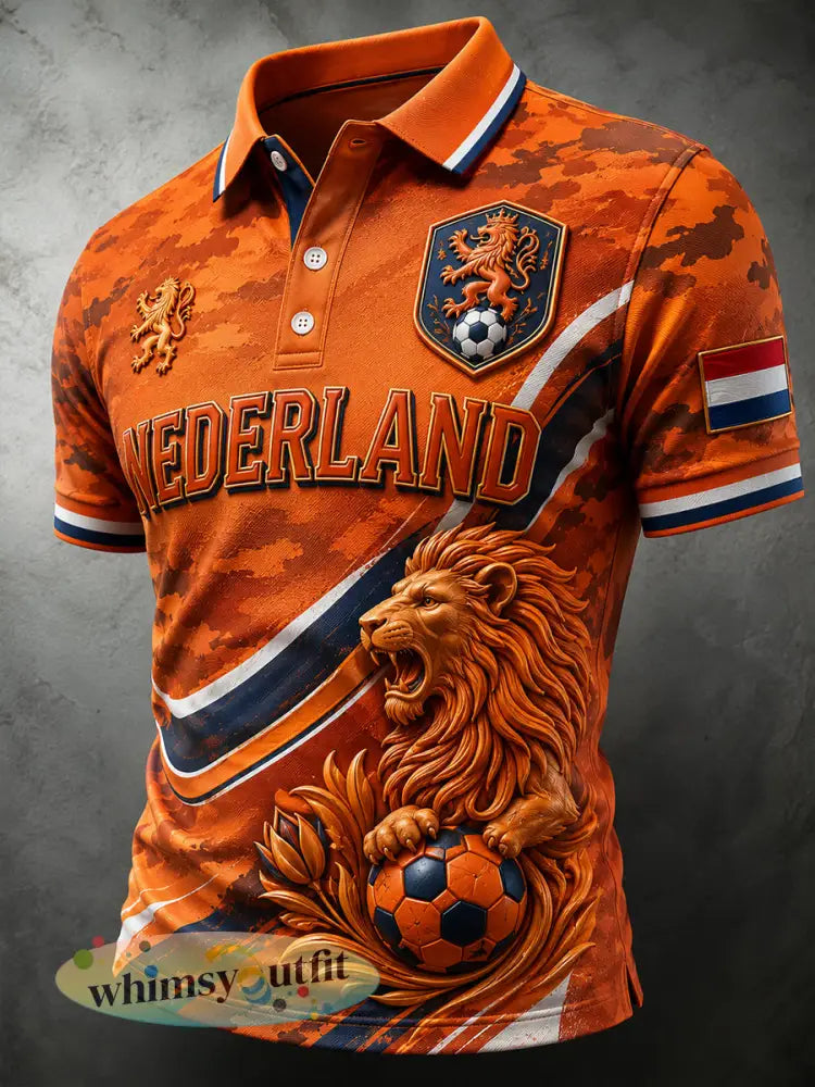 Herenpoloshirt met korte mouwen en leeuwenprint in contrasterende kleuren - A / S