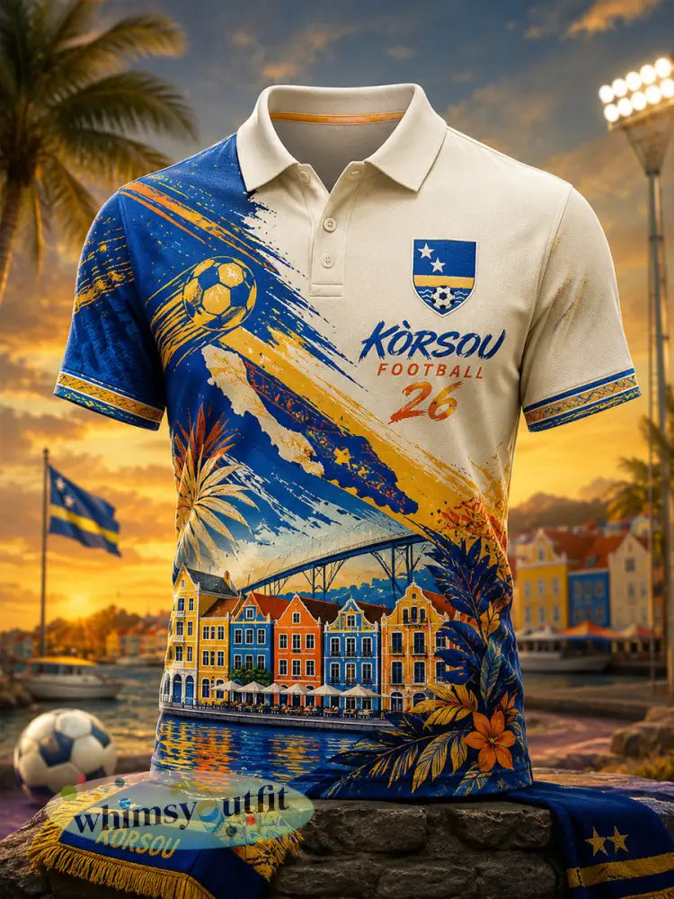 Herenpoloshirt met korte mouwen en print in vakantiestijl voor voetbal op het eiland - A / S