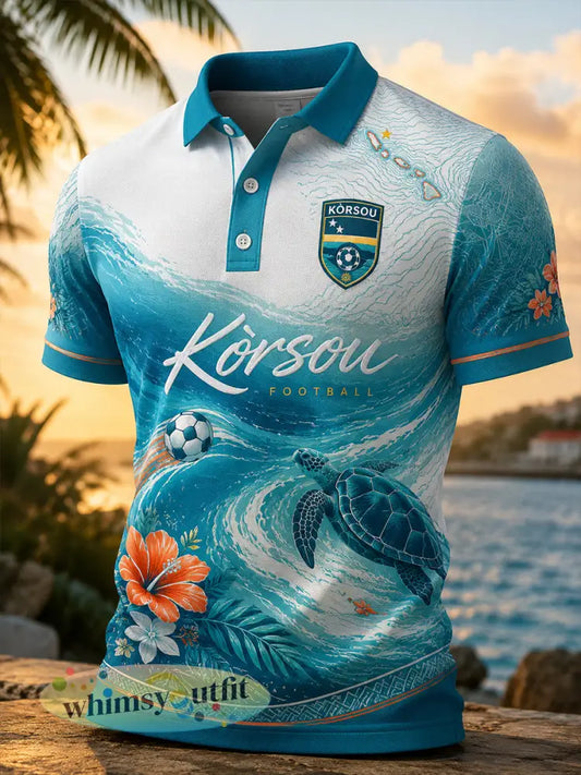 Herenpoloshirt met korte mouwen en print in vakantiestijl voor voetbal op het eiland - A / S