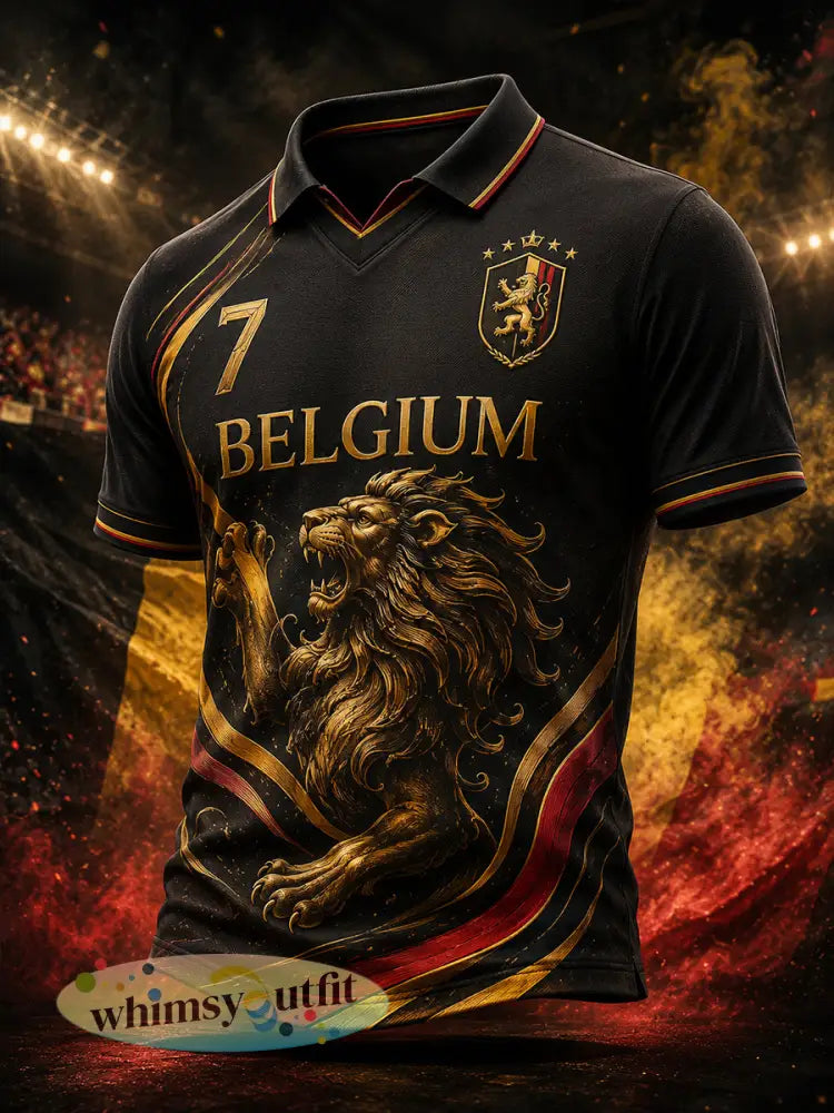 Herenpoloshirt met korte mouwen en print met leeuw en voetbalthema - A / S