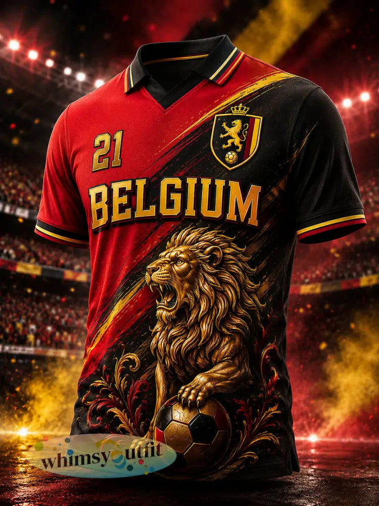 Herenpoloshirt met korte mouwen en print met leeuw en voetbalthema - A / S