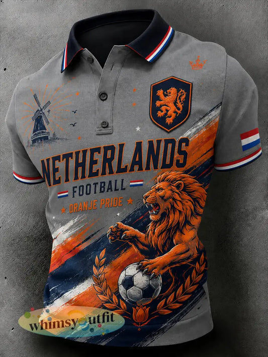 Herenpoloshirt met korte mouwen en print van een leeuw en voetbal - A / S