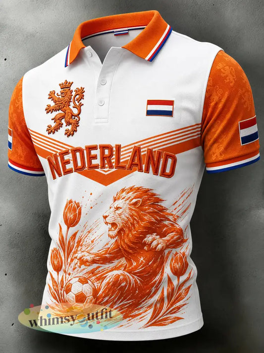 Herenpoloshirt met korte mouwen en print van een leeuw en een voetbal - A / S