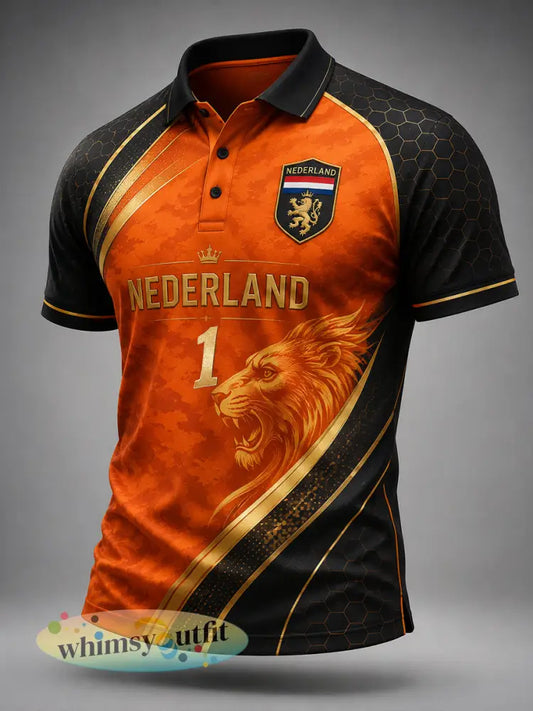 Herenpoloshirt met korte mouwen en print van een leeuw en voetbal - A / S