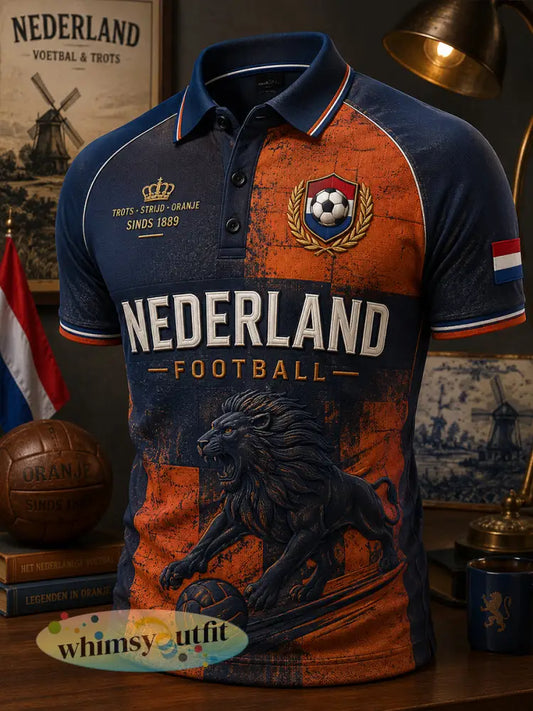 Herenpoloshirt met korte mouwen en print van een leeuw en voetbal - A / S
