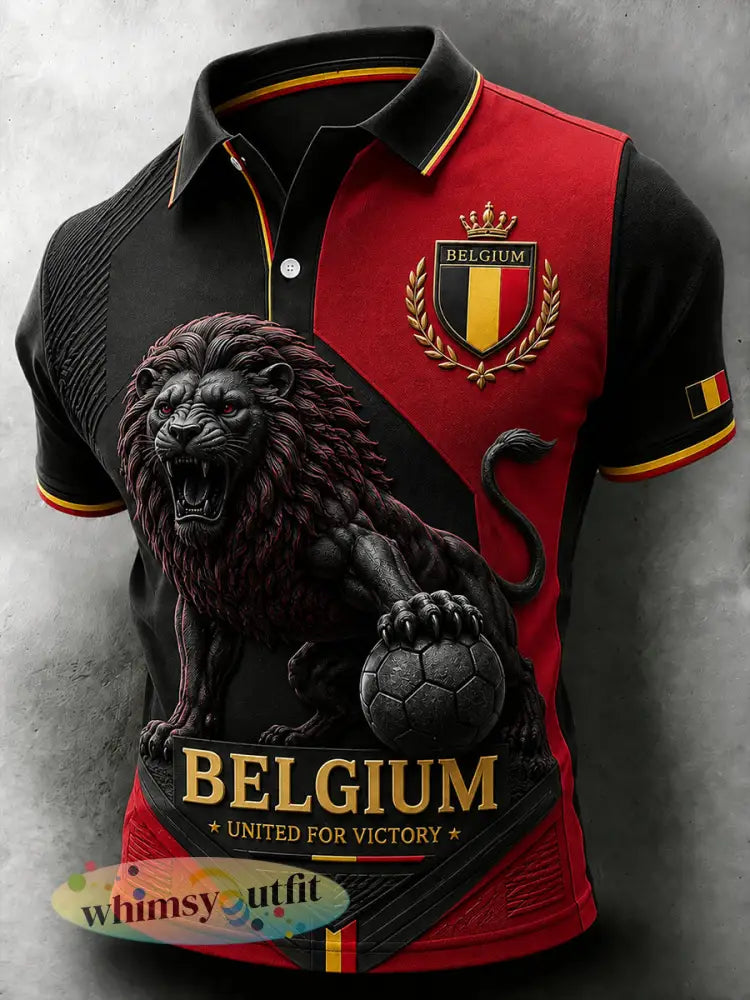 Herenpoloshirt met korte mouwen en print van een leeuw en een voetbal - A / S