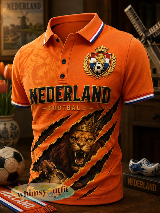Herenpoloshirt met korte mouwen en print van een leeuw en voetbal - A / S