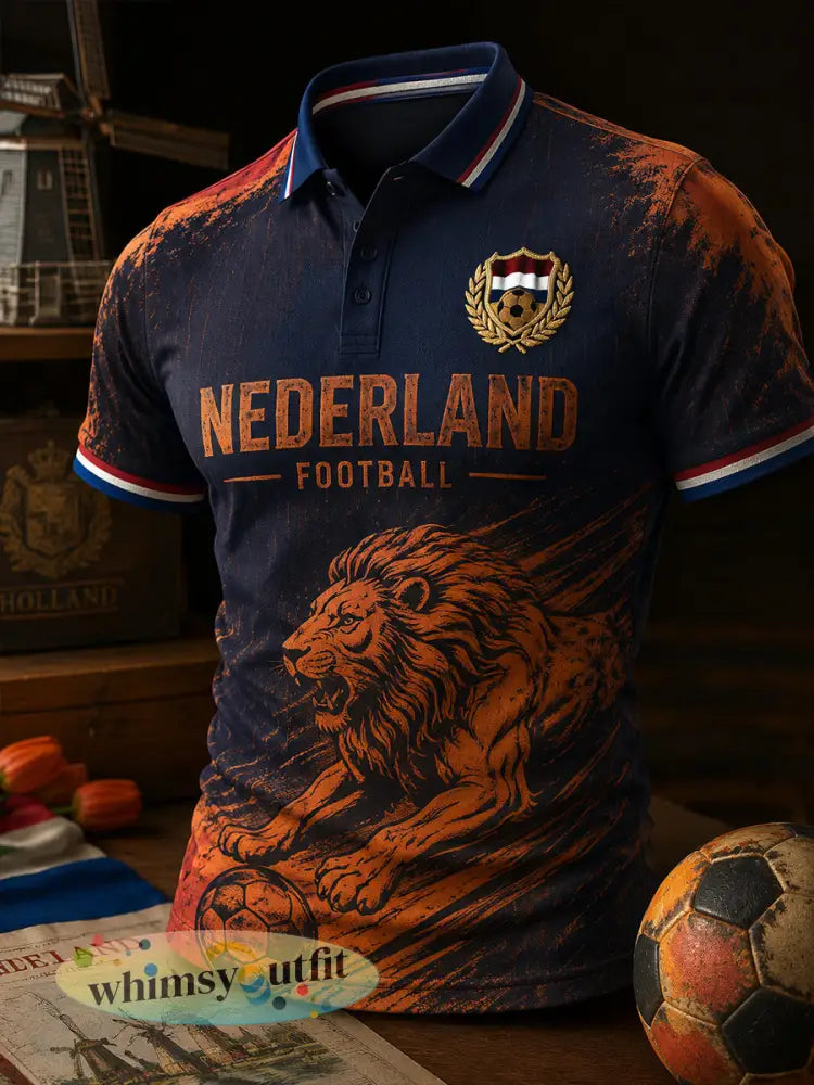 Herenpoloshirt met korte mouwen en print van een leeuw en voetbal - A / S
