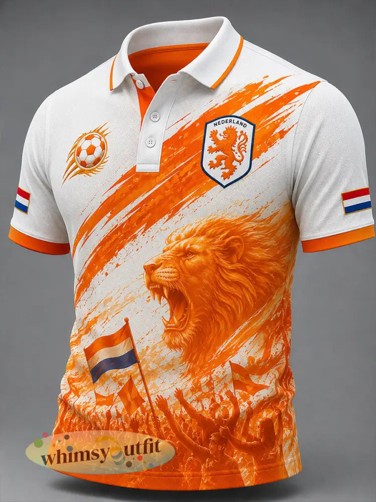 Herenpoloshirt met korte mouwen en print van een leeuw en voetbal - A / S