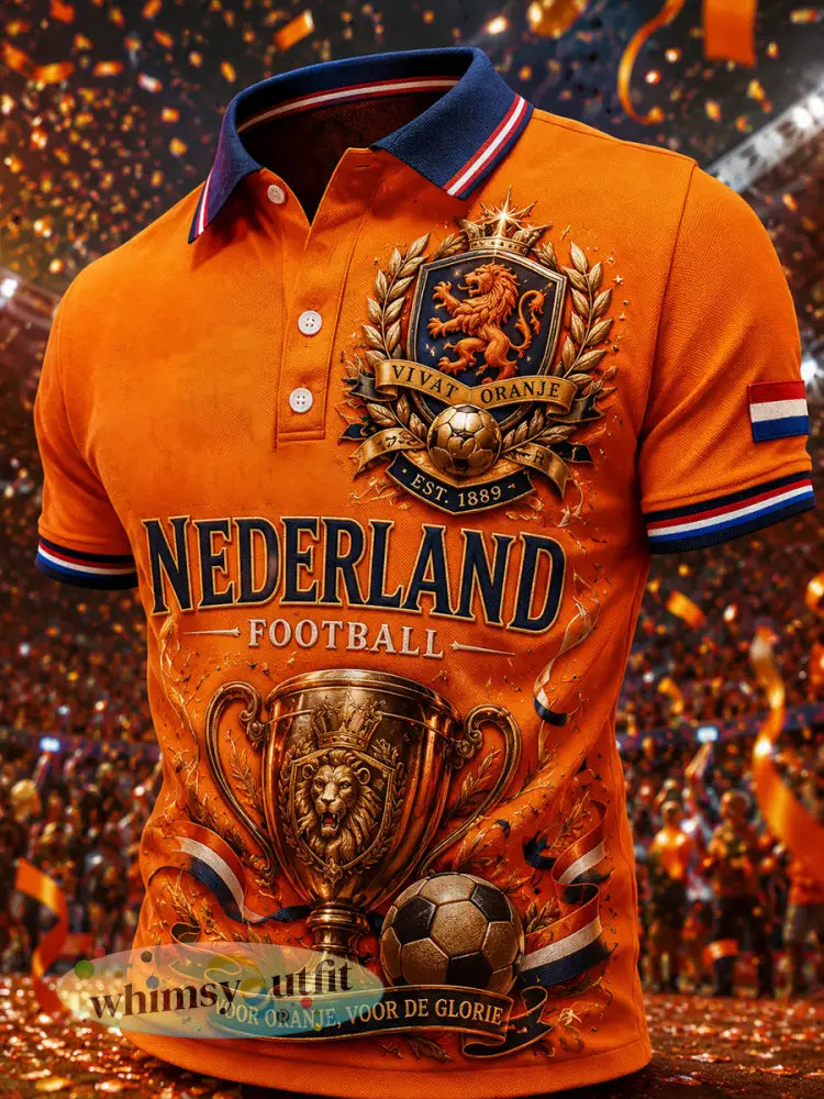 Herenpoloshirt met korte mouwen en print van een leeuw en een voetbal - A / S