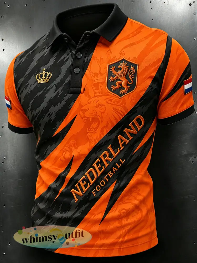 Herenpoloshirt met korte mouwen en print van een leeuw en een voetbal - A / S