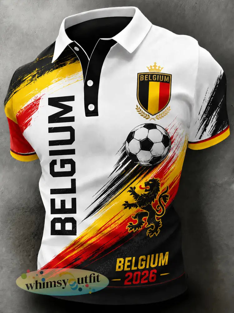 Herenpoloshirt met korte mouwen en print van een leeuw en een voetbal - A / S