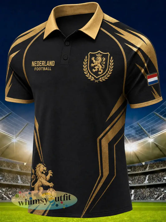 Herenpoloshirt met korte mouwen en print van een leeuw en een voetbal - A / S