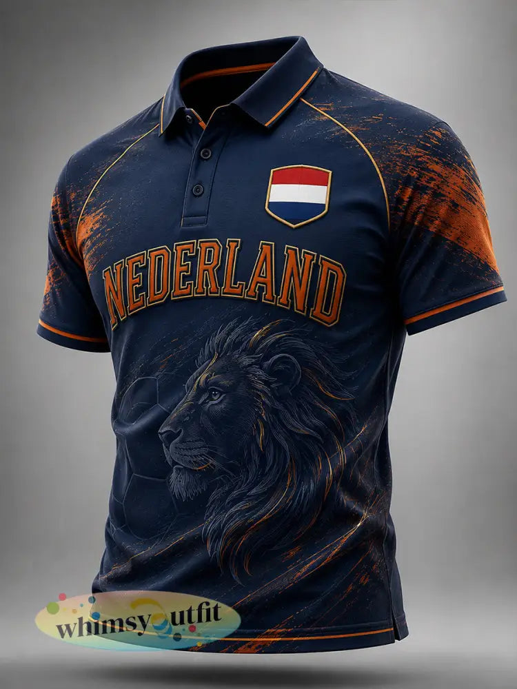 Herenpoloshirt met korte mouwen en print van een leeuw en voetbal - A / S