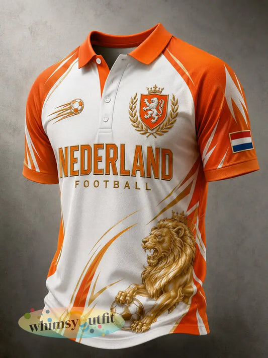 Herenpoloshirt met korte mouwen en print van een leeuw en een voetbal - A / S