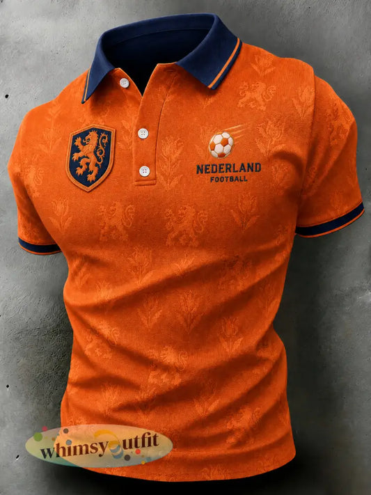 Herenpoloshirt met korte mouwen en print van een leeuw en een voetbal - A / S