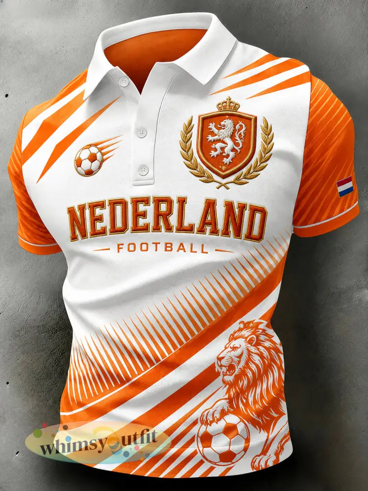 Herenpoloshirt met korte mouwen en print van een leeuw en een voetbal - A / S