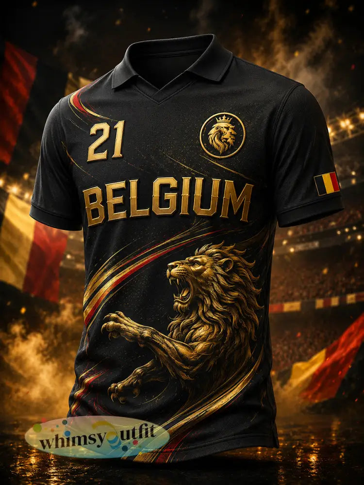 Herenpoloshirt met korte mouwen en print van een leeuw en voetbal - A / S