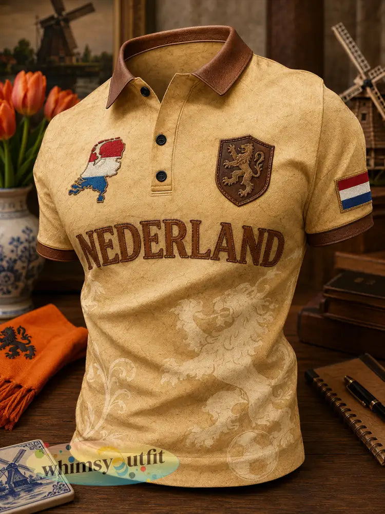 Herenpoloshirt met korte mouwen en print van een leeuw en voetbal - A / S