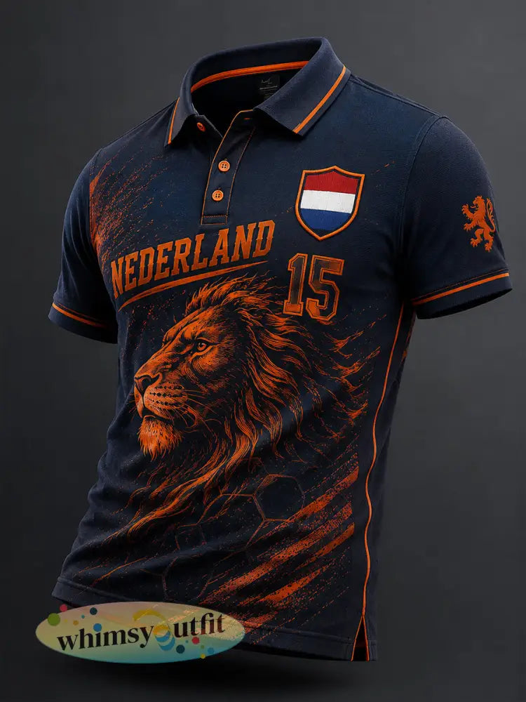 Herenpoloshirt met korte mouwen en print van een leeuw en voetbal - A / S
