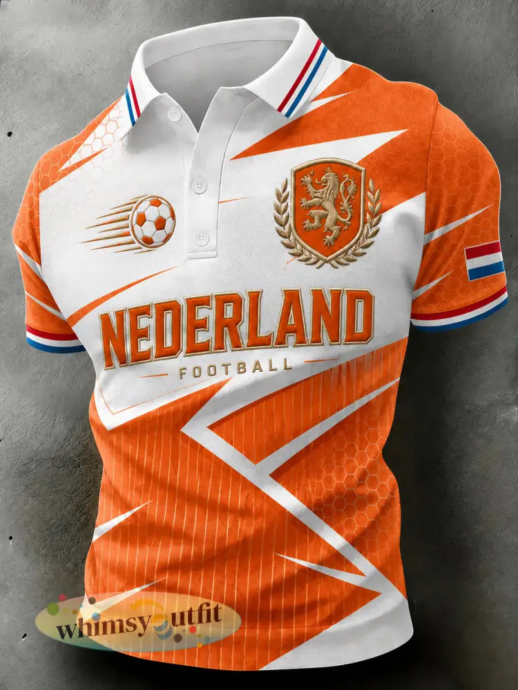Herenpoloshirt met korte mouwen en print van een leeuw en een voetbal - A / S