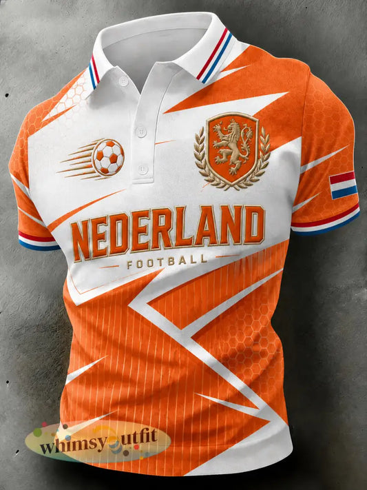 Herenpoloshirt met korte mouwen en print van een leeuw en een voetbal - A / S