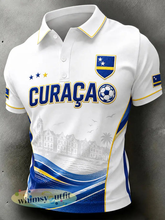 Herenpoloshirt met korte mouwen en print van eilandvoetbal - A / S