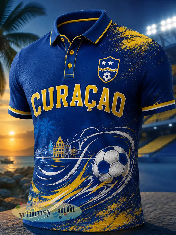 Herenpoloshirt met korte mouwen en print van eilandvoetbal - A / S