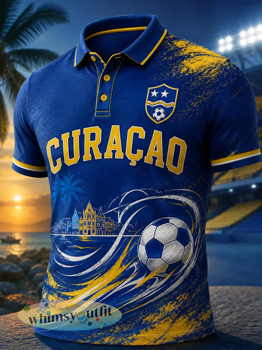 Herenpoloshirt met korte mouwen en print van eilandvoetbal - A / S