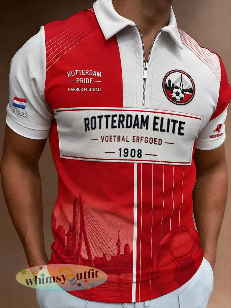 Herenpoloshirt met korte mouwen en rits aan de voorkant voorzien van een clubgeïnspireerde grafische print - A / S