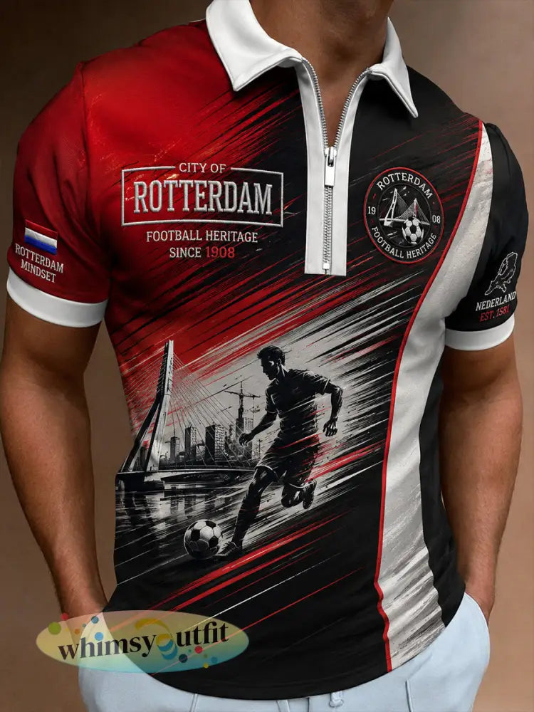 Herenpoloshirt met korte mouwen en rits aan de voorkant voorzien van een clubgeïnspireerde grafische print - A / S