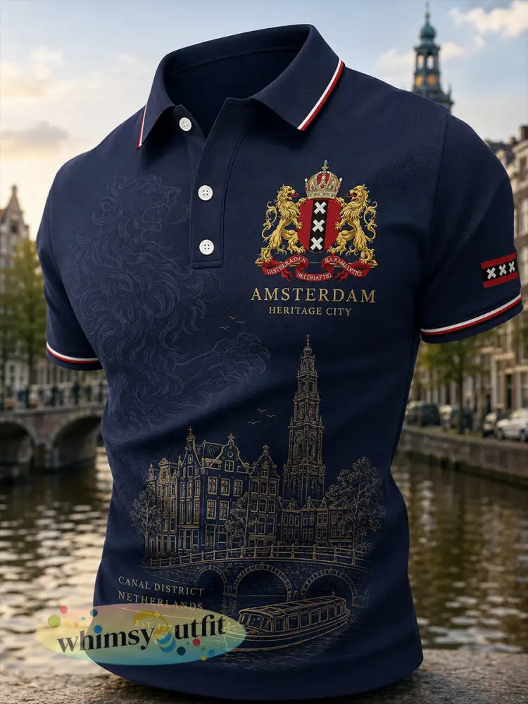 Herenpoloshirt met korte mouwen en stedelijk herdenkingsmotief - A / S
