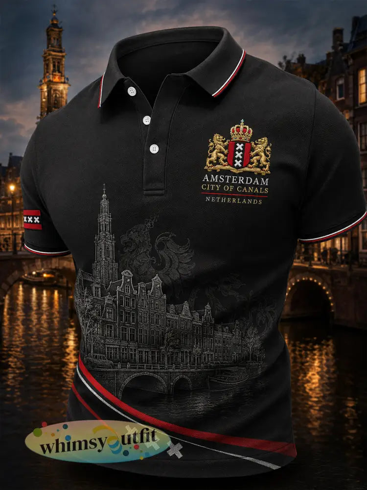 Herenpoloshirt met korte mouwen en stedelijk herdenkingsmotief - A / S
