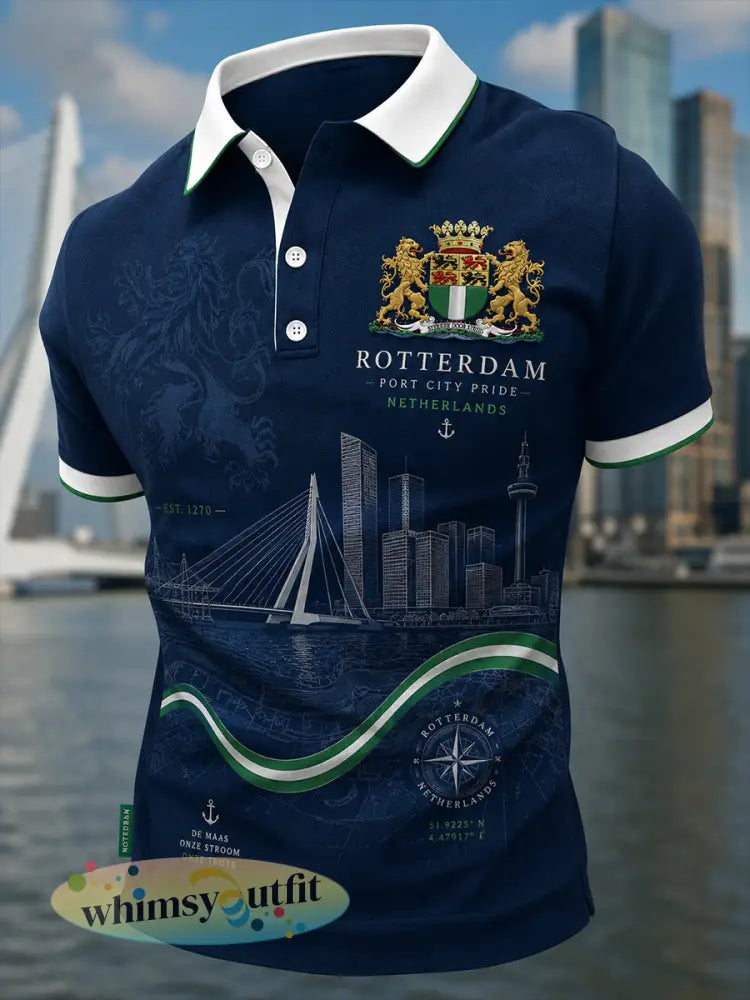 Herenpoloshirt met korte mouwen en stedelijk herdenkingsmotief - A / S