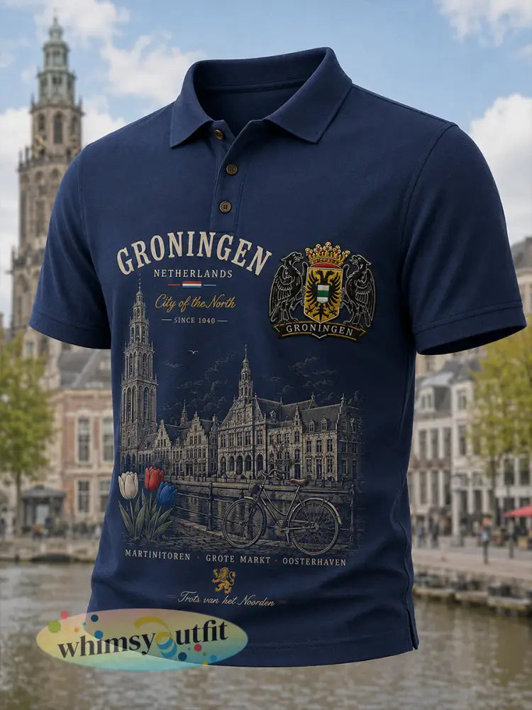 Herenpoloshirt met korte mouwen en stedelijk herdenkingsmotief - A / S