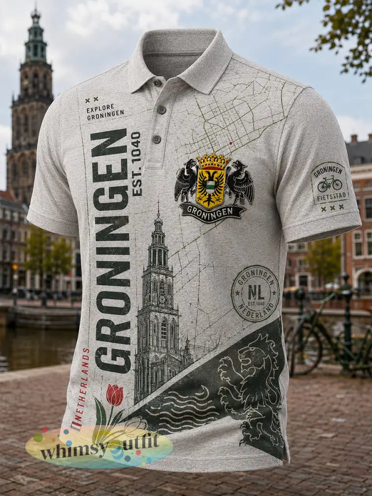 Herenpoloshirt met korte mouwen en stedelijk herdenkingsmotief - A / S