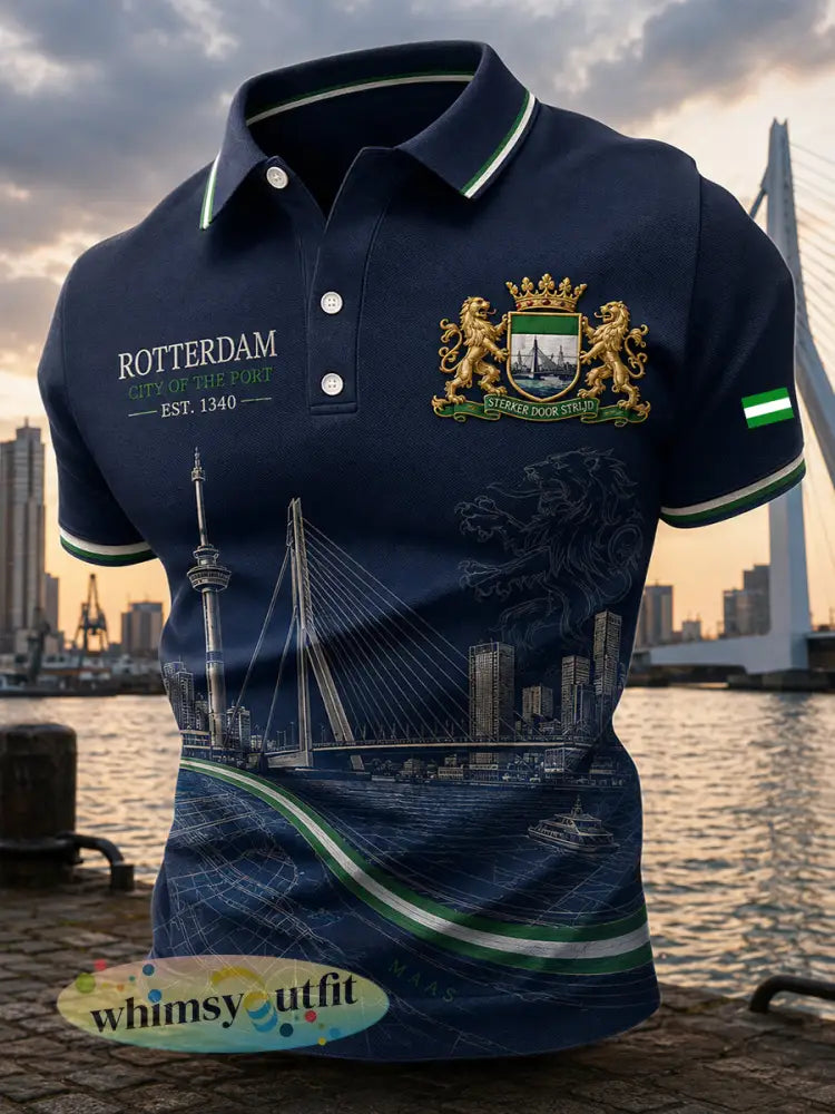 Herenpoloshirt met korte mouwen en stedelijk herdenkingsmotief - A / S
