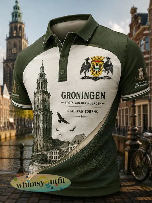 Herenpoloshirt met korte mouwen en stedelijk herdenkingsmotief - A / S