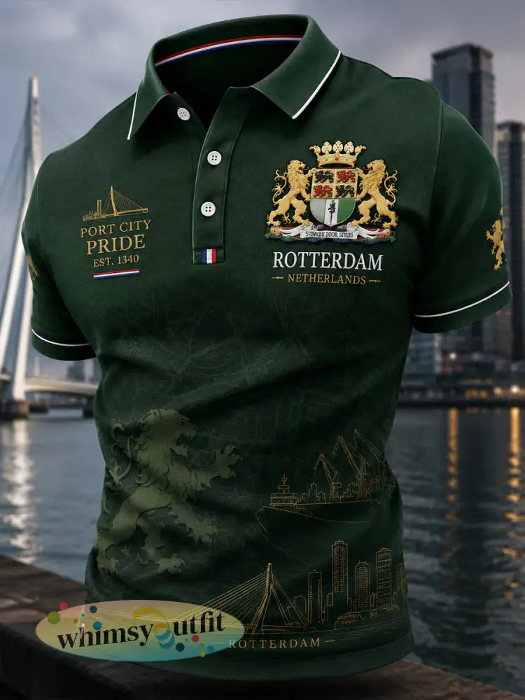 Herenpoloshirt met korte mouwen en stedelijk herdenkingsmotief - A / S