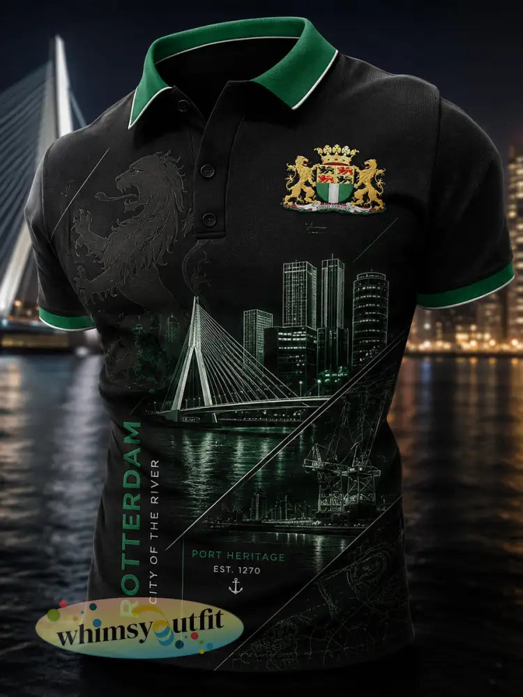 Herenpoloshirt met korte mouwen en stedelijk herdenkingsmotief - A / S