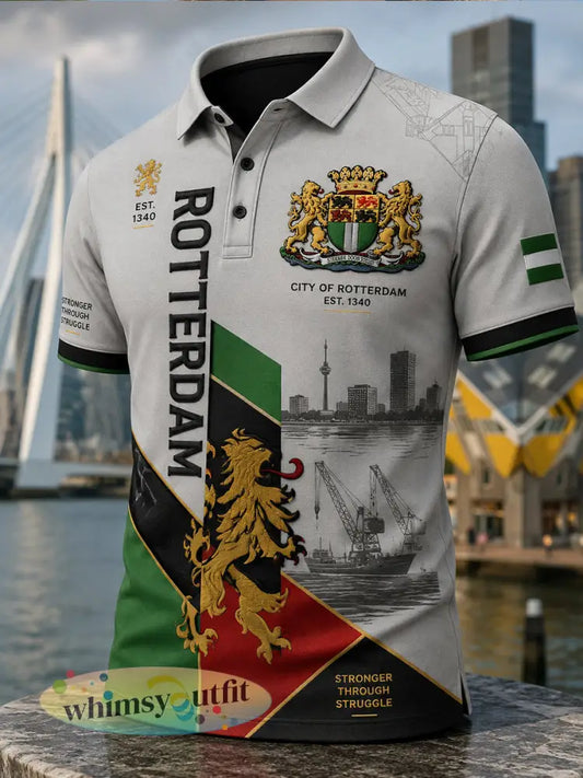 Herenpoloshirt met korte mouwen en stedelijk herdenkingsmotief - A / S