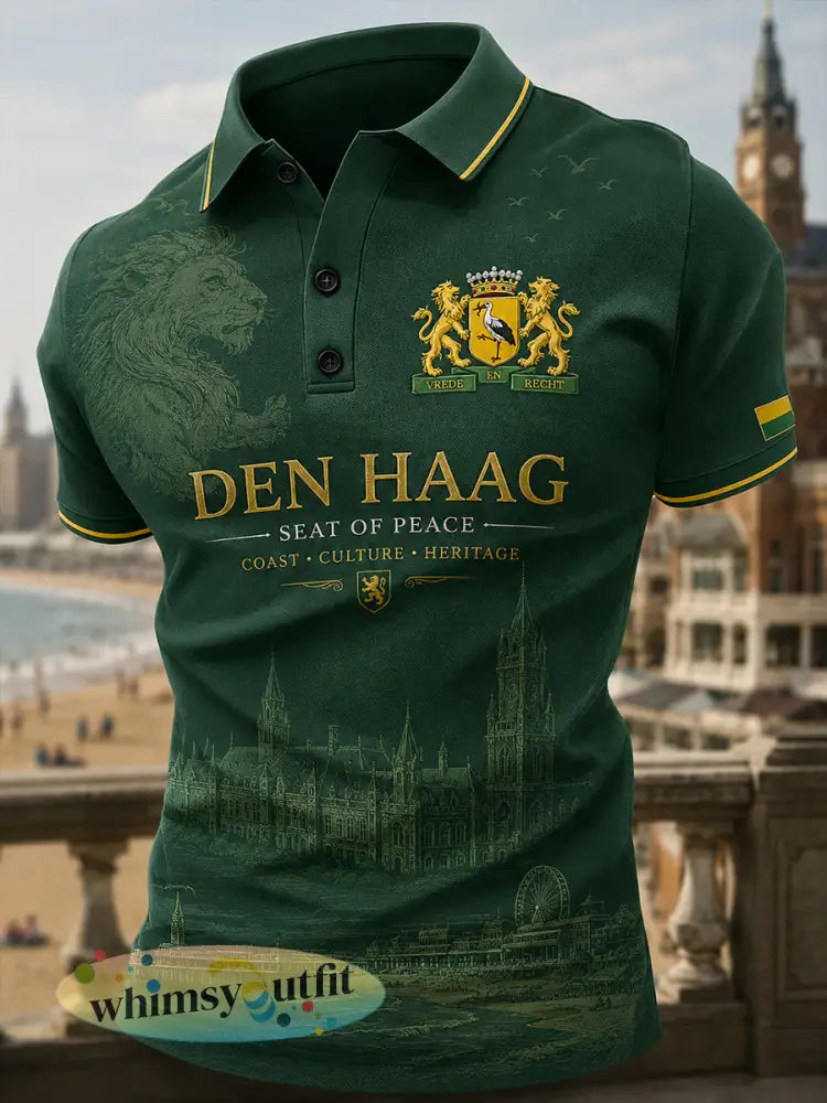 Herenpoloshirt met korte mouwen en stedelijk herdenkingsmotief - A / S